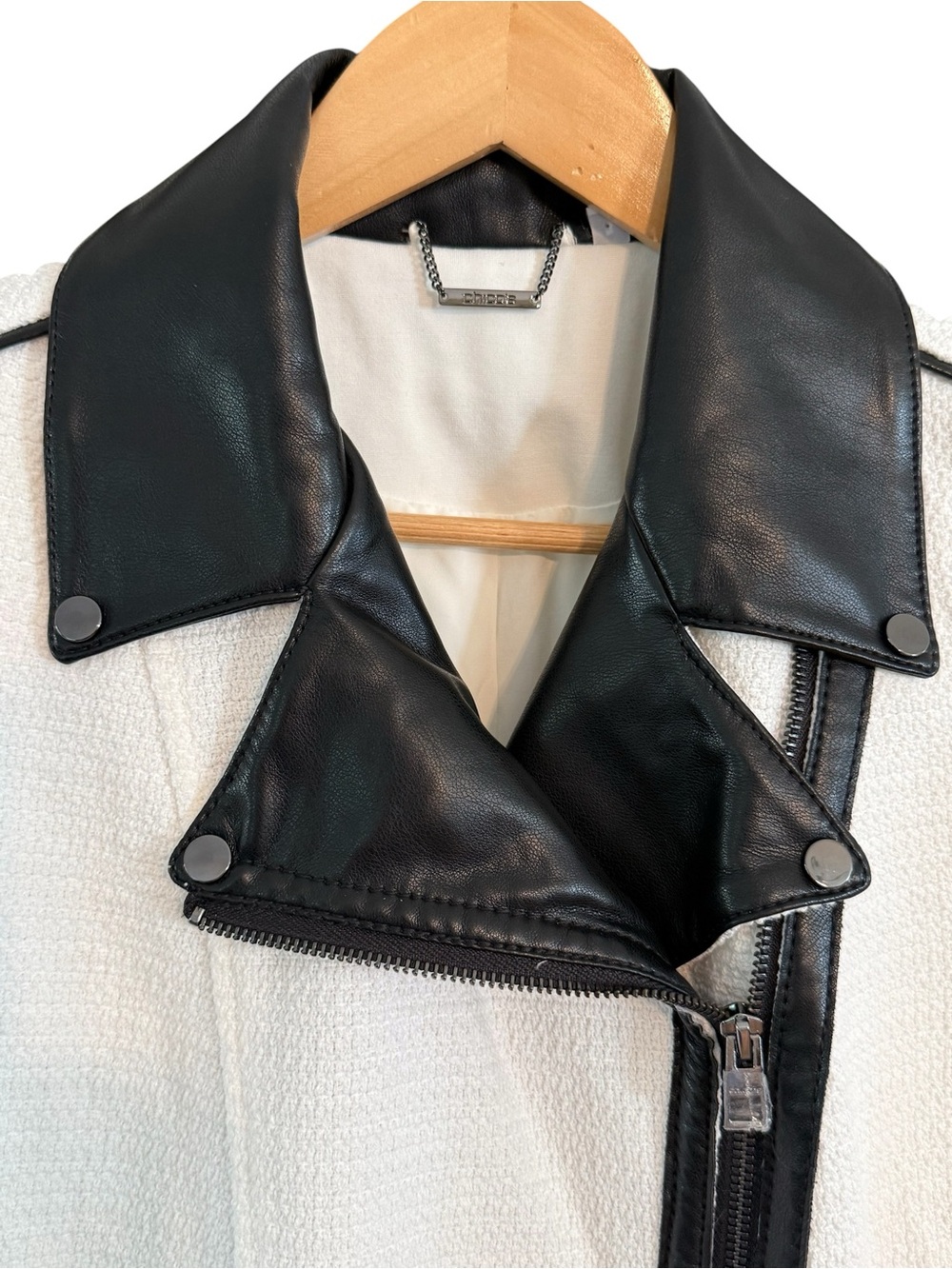 new chico's tweed and vegan leather moto jacket size small nwt - Picture 4 of 10